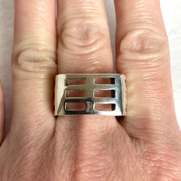 Sterling Silver 925 Square Chunky Geometric Cutout Unisex Band Ring Sz 11.5 - Picture 11 of 16